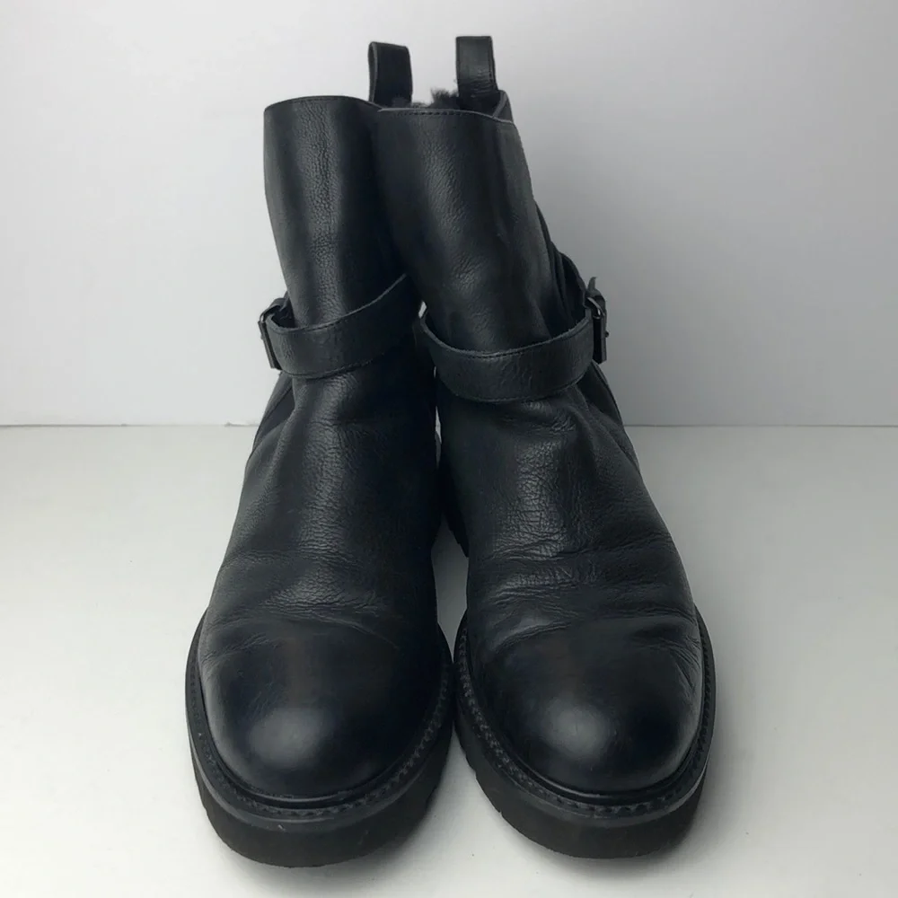 Vince Claudia Black Leather Moto Ankle Boots